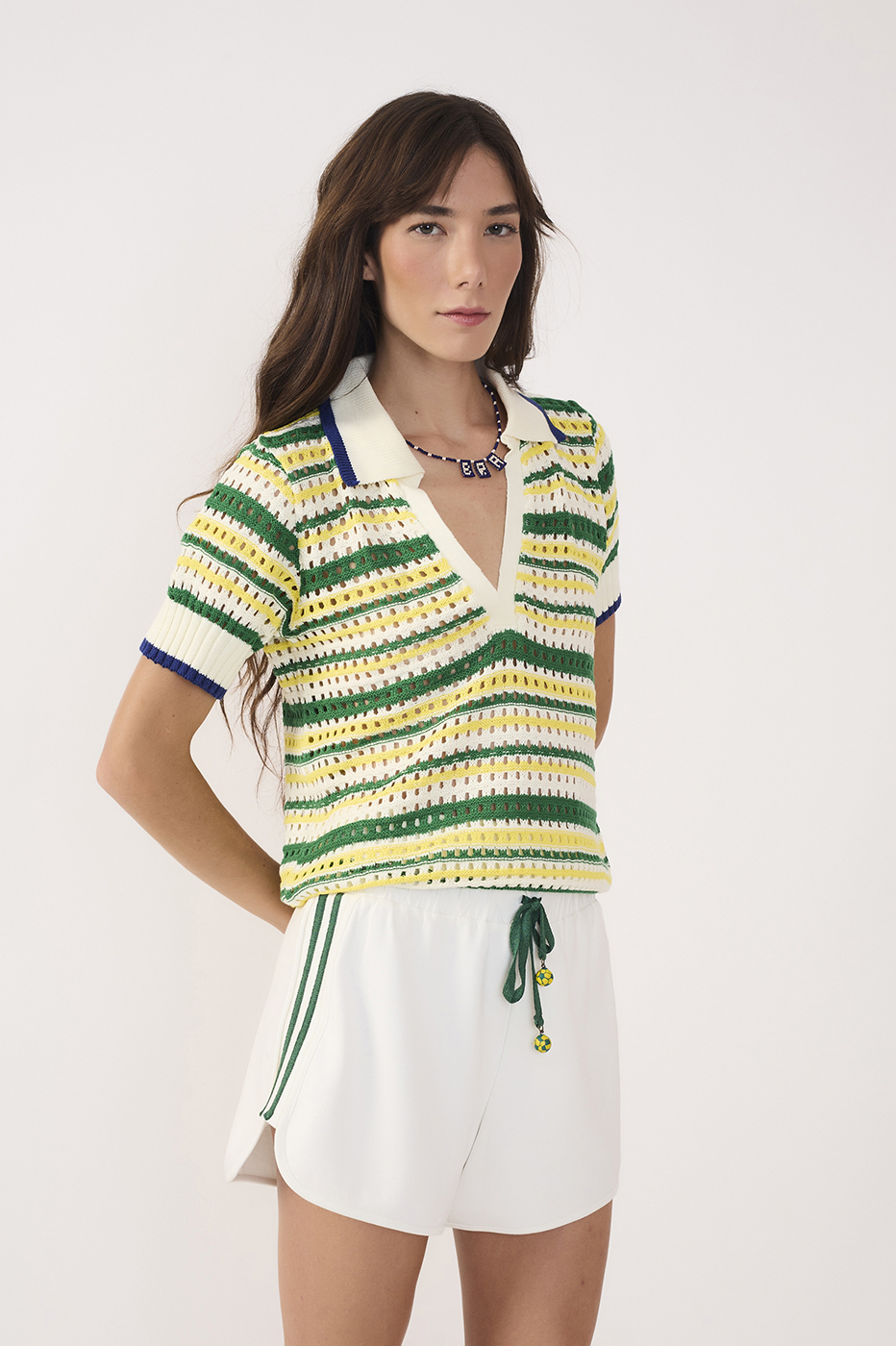 Off-White Brazil Stripes Tricot Polo Blouse