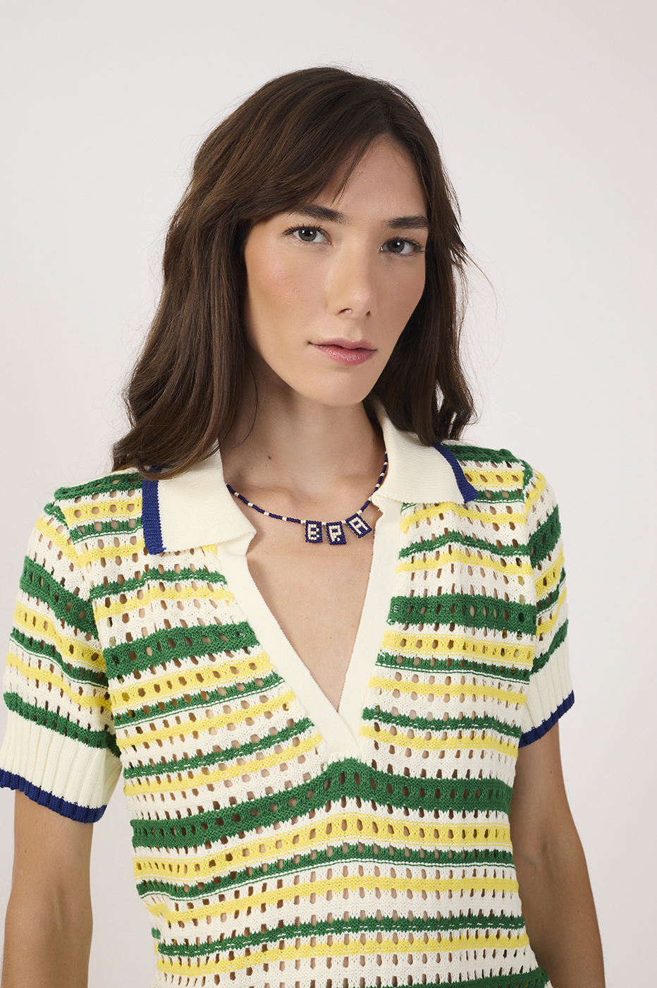 Off-White Brazil Stripes Tricot Polo Blouse