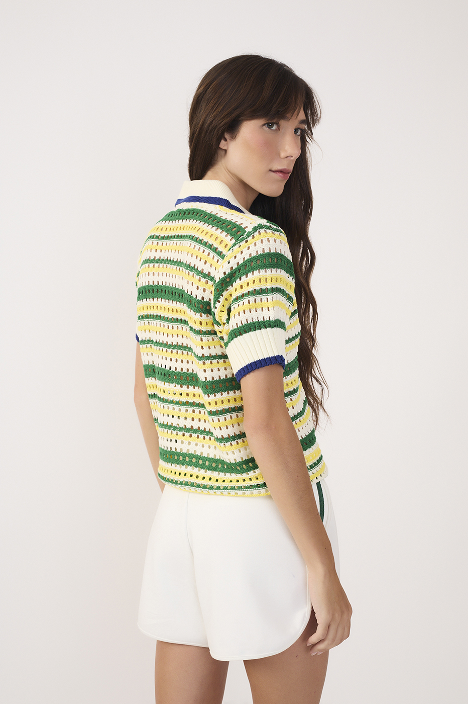 Off-White Brazil Stripes Tricot Polo Blouse