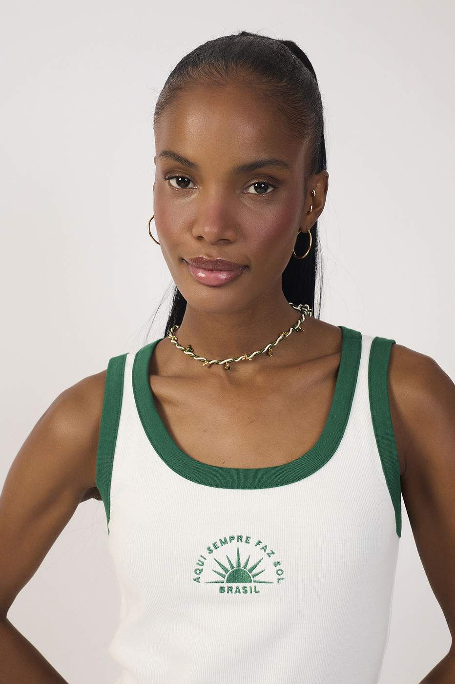 Off-White Brazil Embroidered Ribbed Tank Top