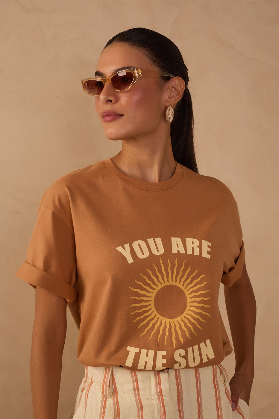 Beige Crew Neck Short Sleeve T-Shirt