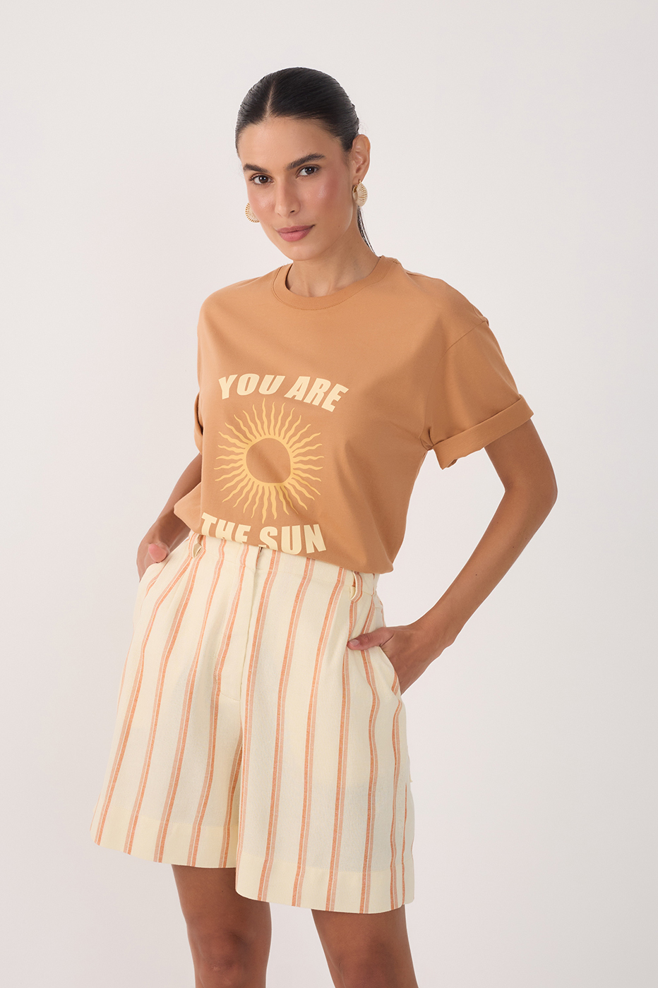Beige Crew Neck Short Sleeve T-Shirt