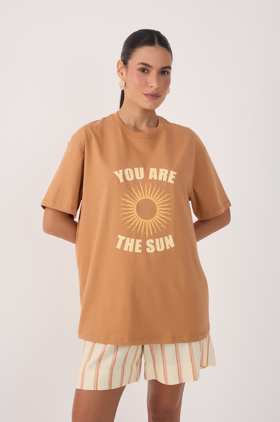 Beige Crew Neck Short Sleeve T-Shirt