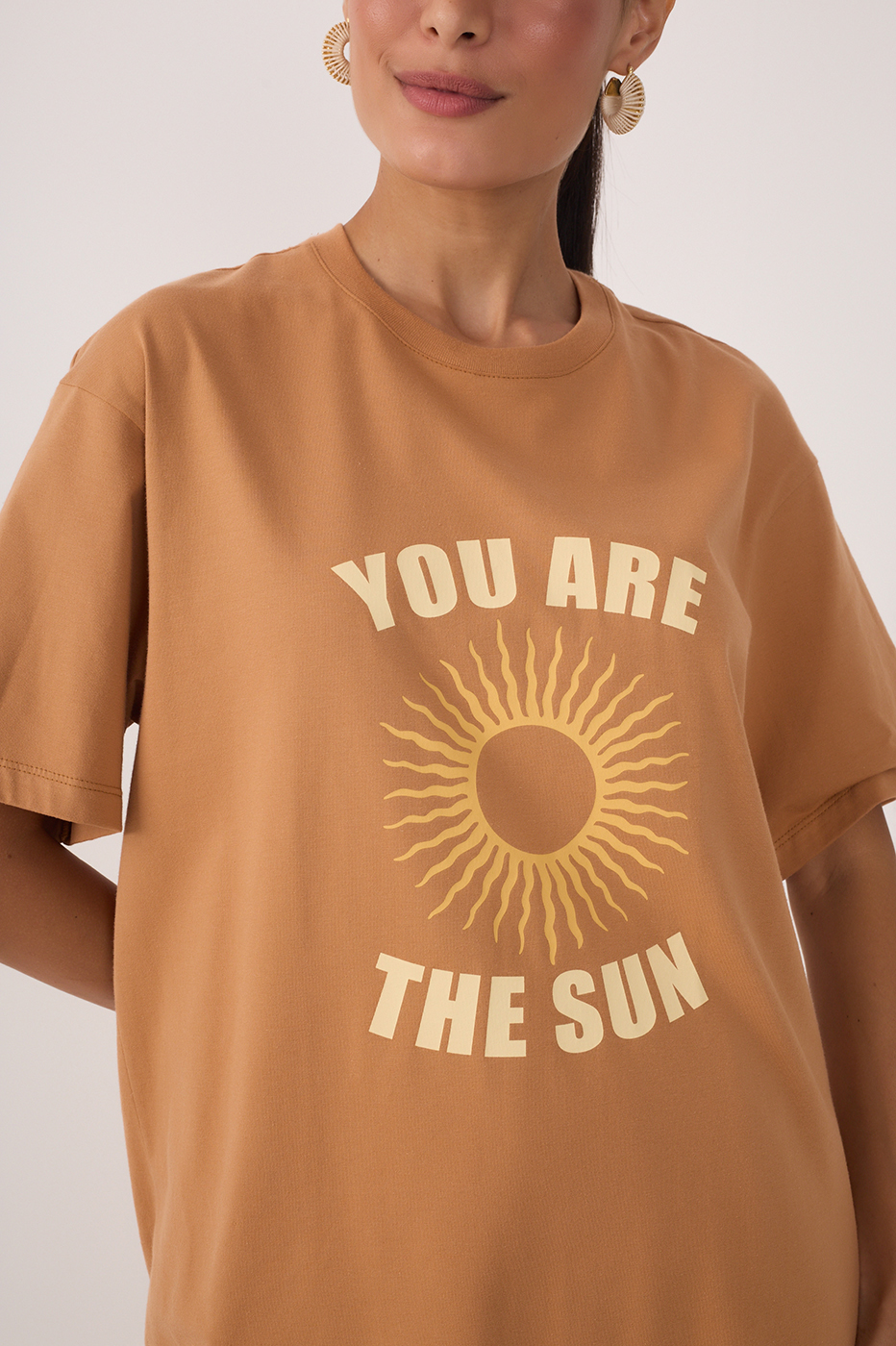 Beige Crew Neck Short Sleeve T-Shirt