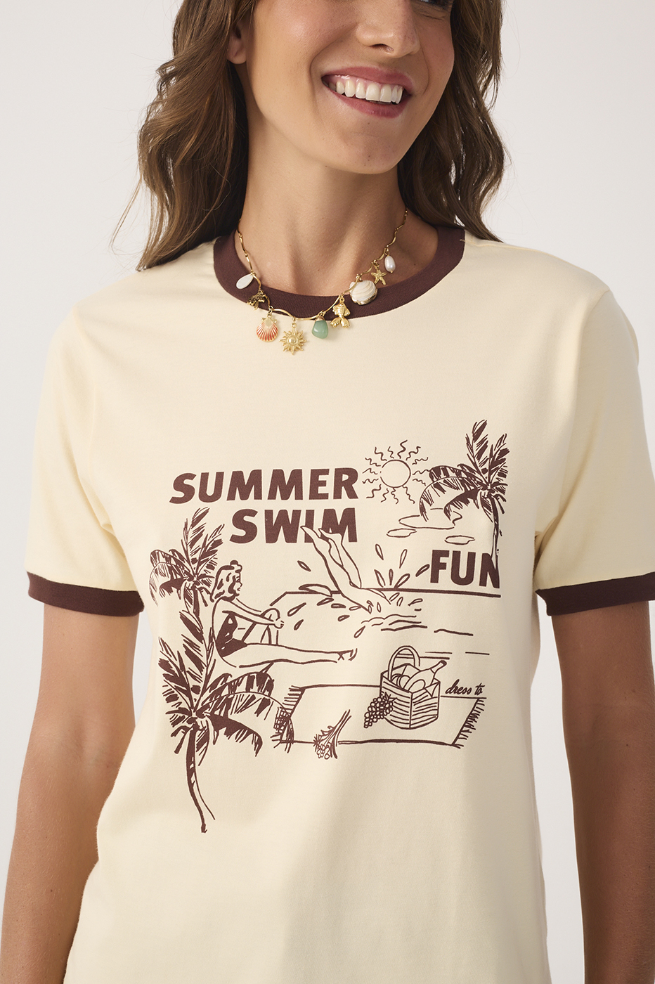 Beige Summer Crew Neck Short Sleeve T-Shirt