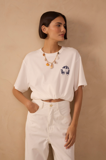 Off-White Embroidered Short Sleeve T-Shirt