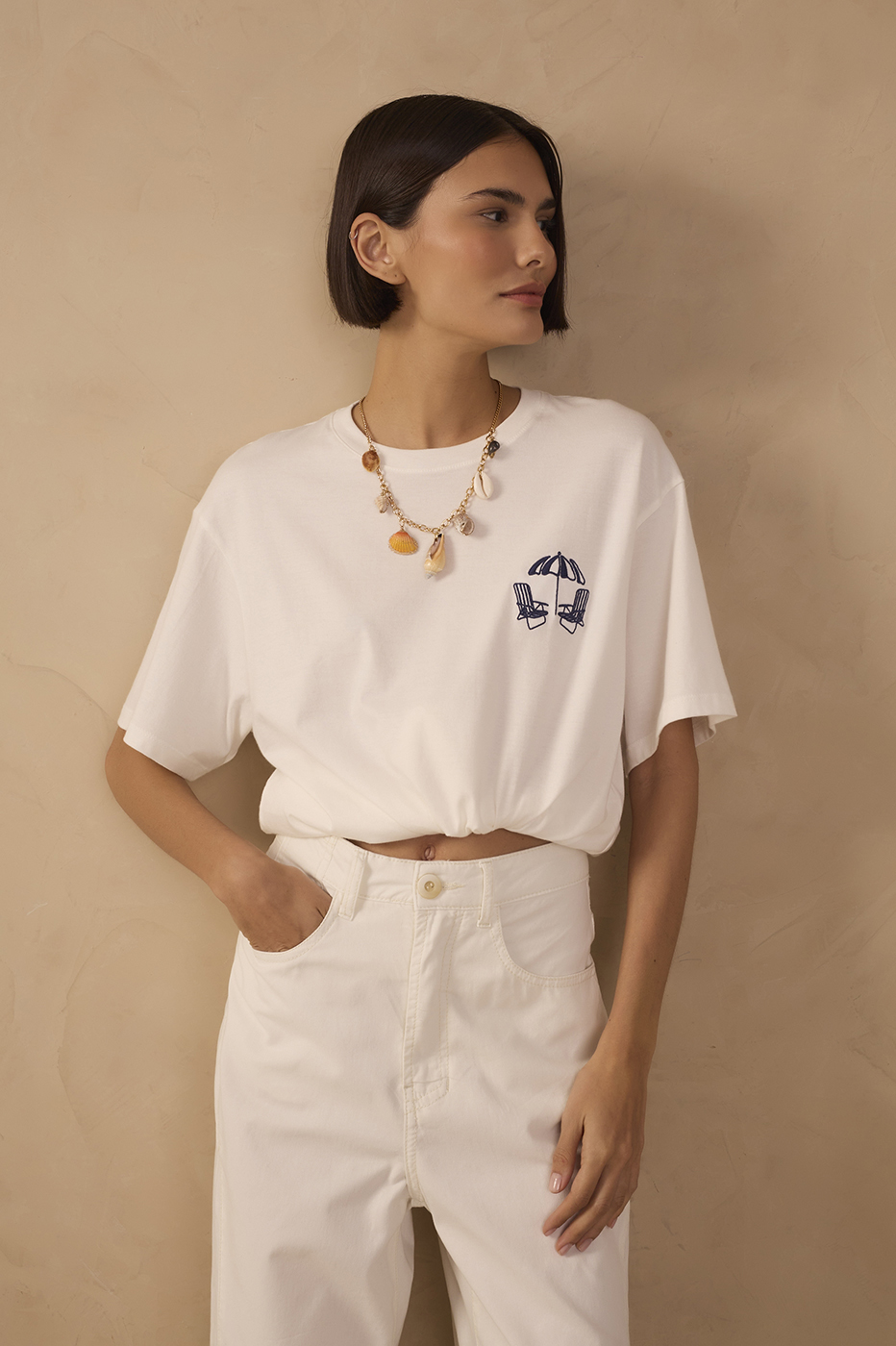 Off-White Embroidered Short Sleeve T-Shirt