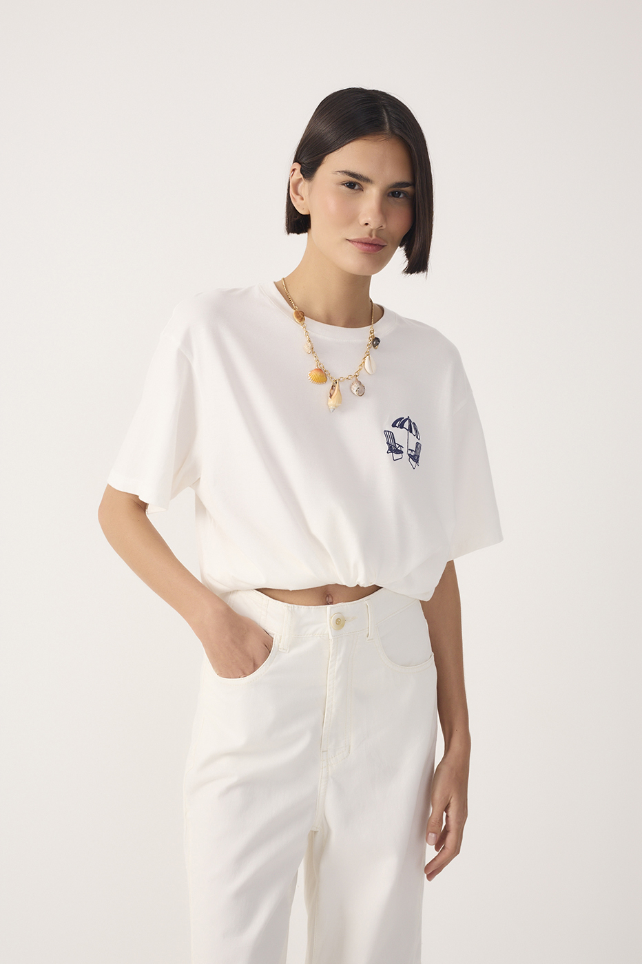Off-White Embroidered Short Sleeve T-Shirt