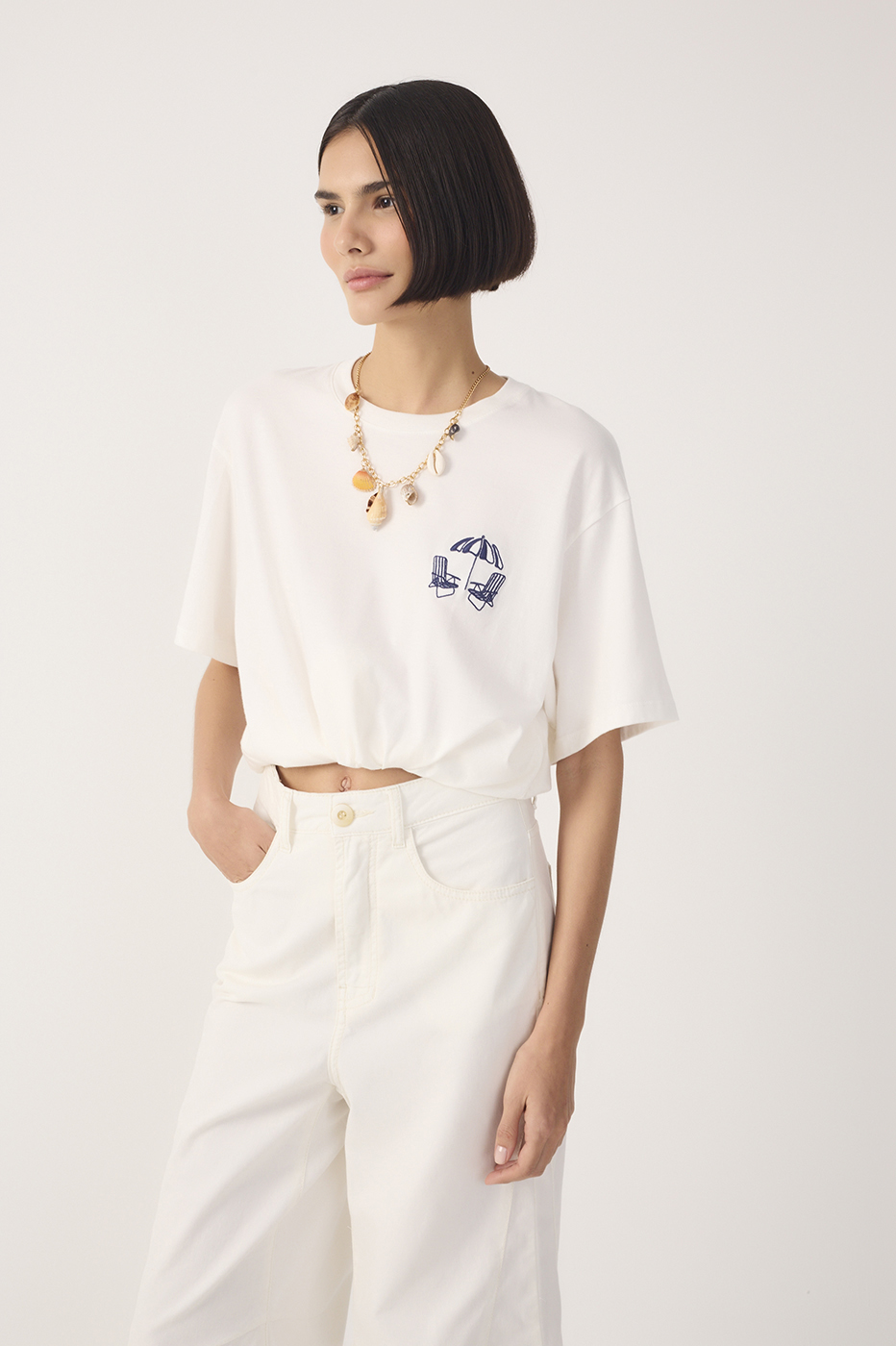 Off-White Embroidered Short Sleeve T-Shirt
