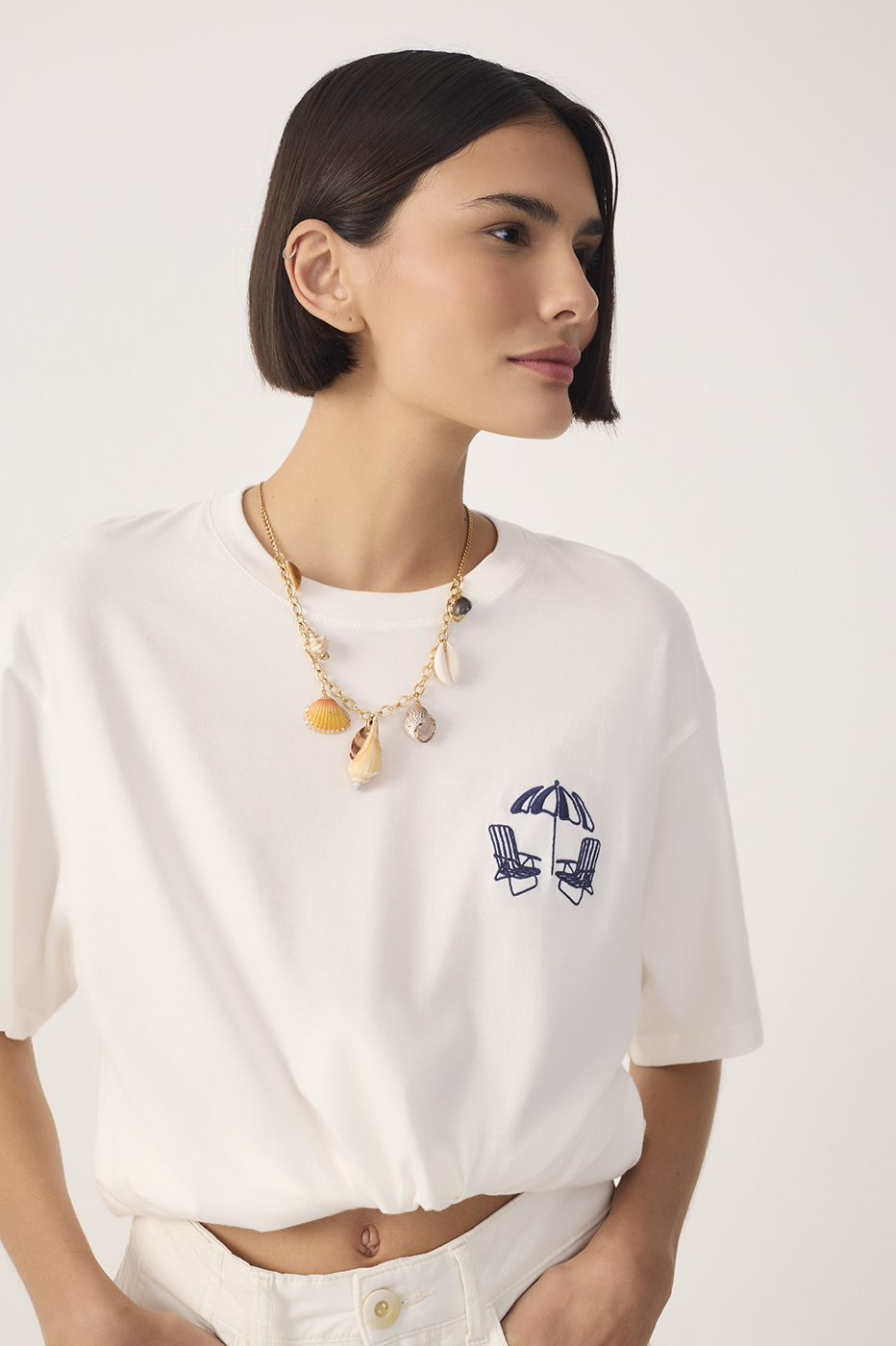Off-White Embroidered Short Sleeve T-Shirt