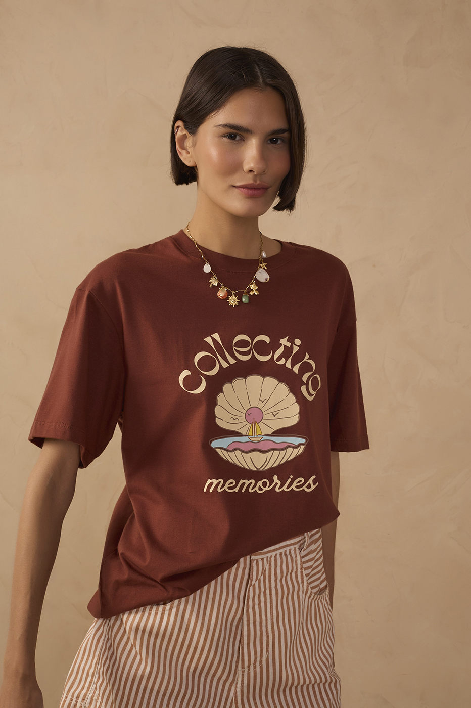 Brown Memories Short Sleeve Cotton T-Shirt