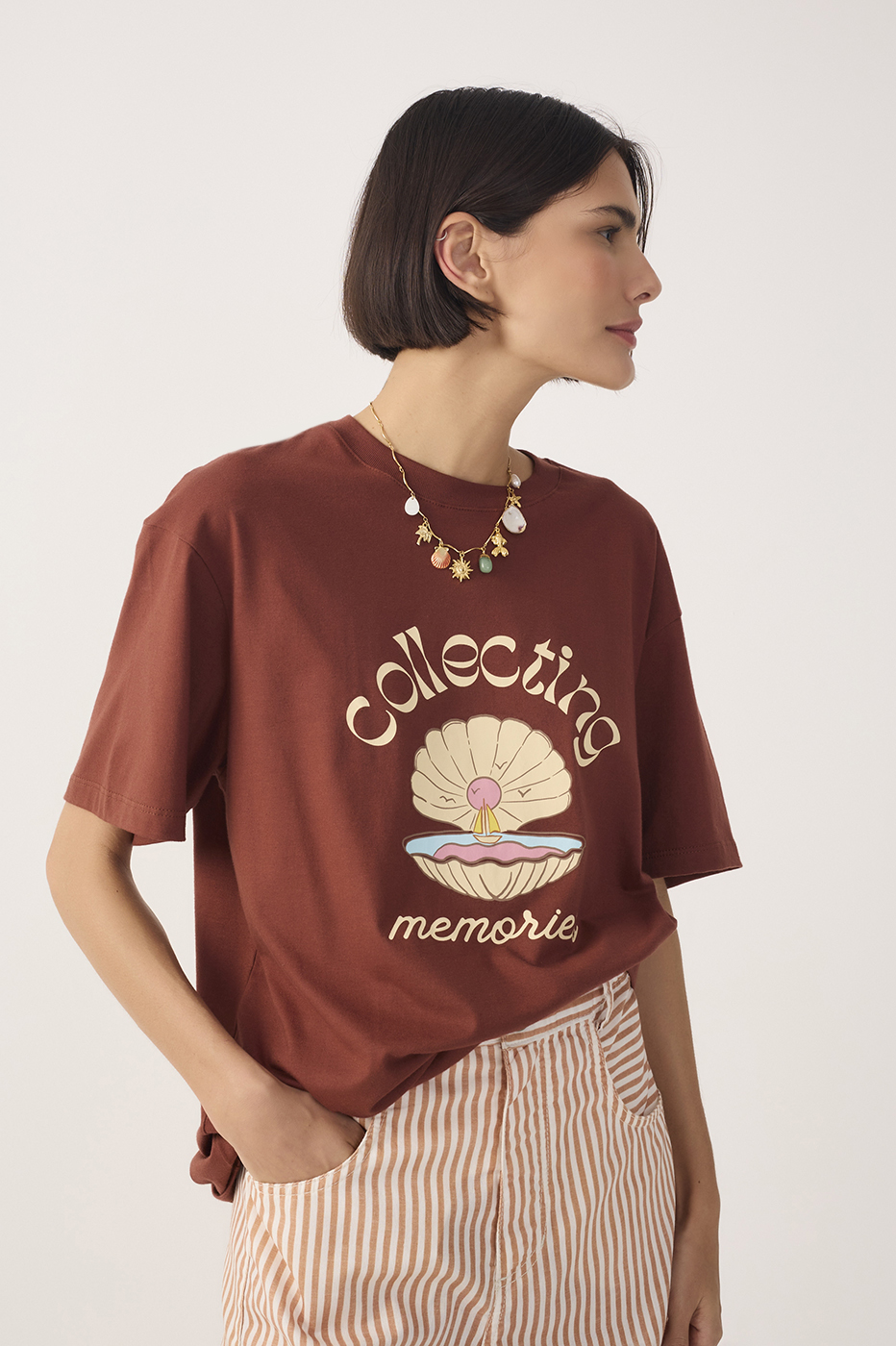 Brown Memories Short Sleeve Cotton T-Shirt