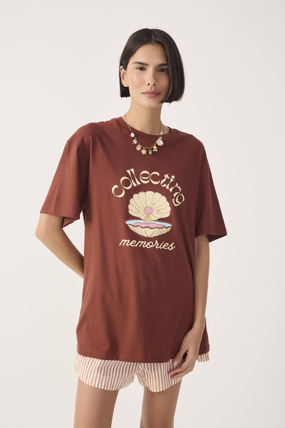 Brown Memories Short Sleeve Cotton T-Shirt