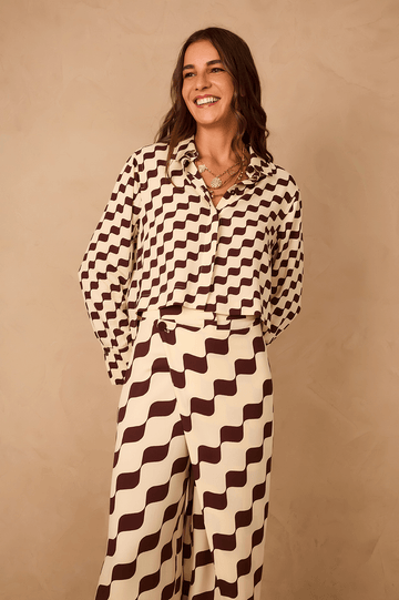Brown Bossa Nova Collared Buttoned Crepe Shirt