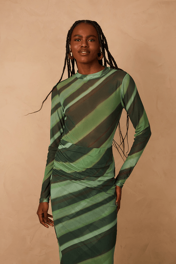 Green Floresta Long Sleeve Tulle Bodysuit