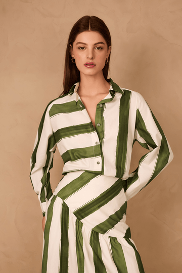 Green Natureza Printed Buttons Collared Shirt