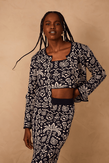 Black Tropikat Square Neck Tricot Crop Top