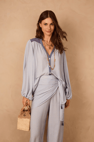 Off-White Ladrilho Buttoned Puff Sleeve Crepe Blouse
