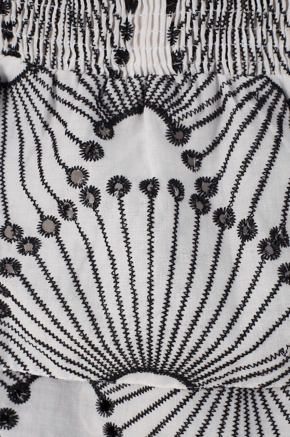 Off-White Embroidered Ondas Puff Sleeve Peplum Cotton Blouse
