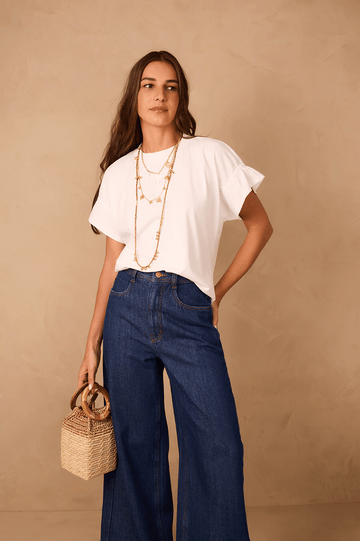 Off-White Crew Neck Ruched Sleeve T-Shirt