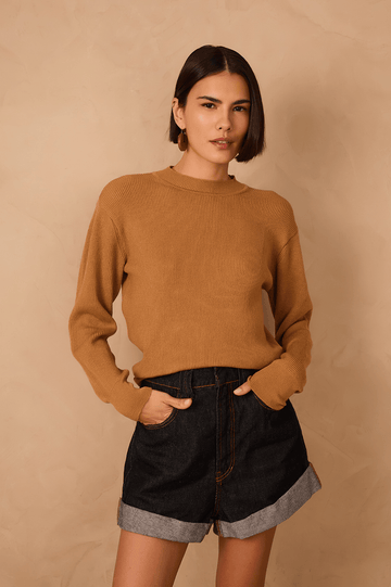 Beige Leme Crew Neck Tricot Sweater