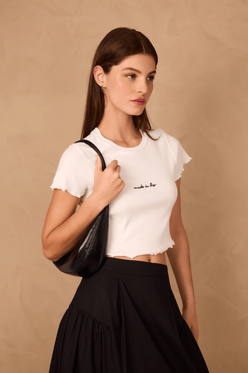 Off-White Made In Rio Embroidered Short Sleeve Crop Top