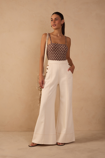 Off-White Buttoned Pockets Wide-Leg Pants