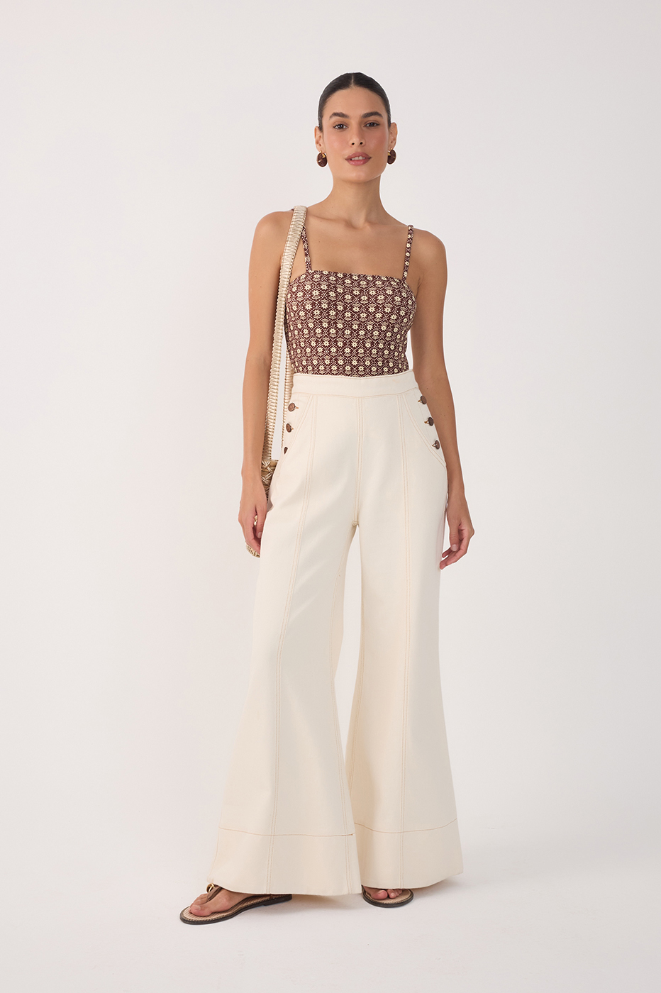 Off-White Buttoned Pockets Wide-Leg Pants