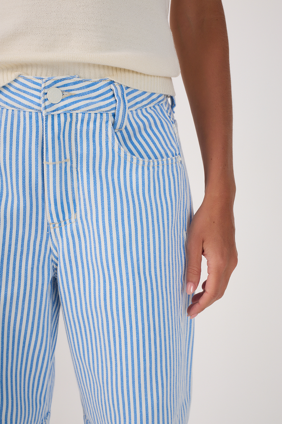 Blue Balneario Stripes Twill Barrel Pants