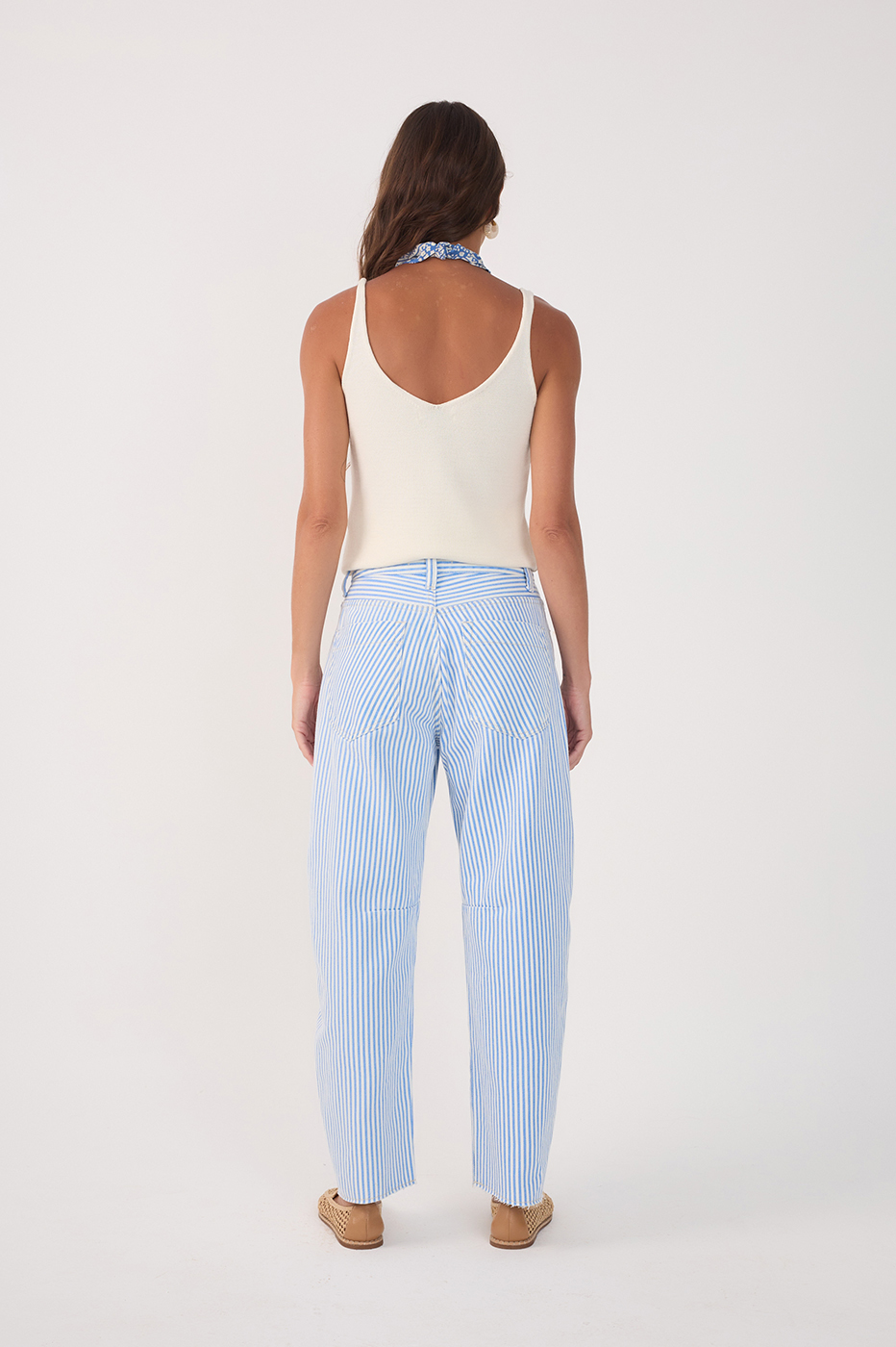 Blue Balneario Stripes Twill Barrel Pants