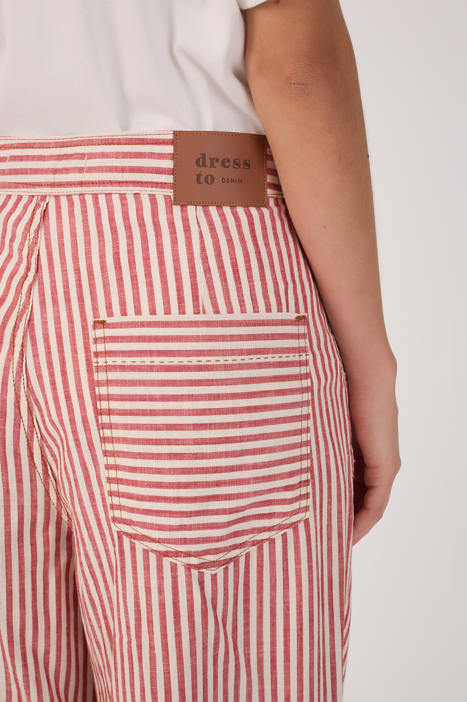 Red Stripes Pockets Wide-Leg Twill Pants