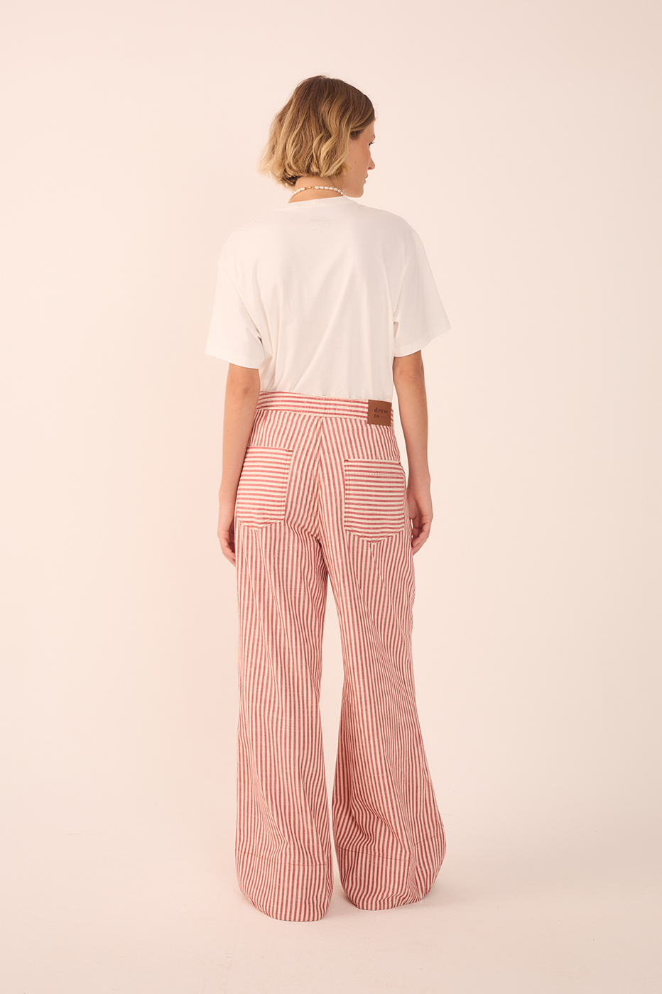 Red Stripes Pockets Wide-Leg Twill Pants