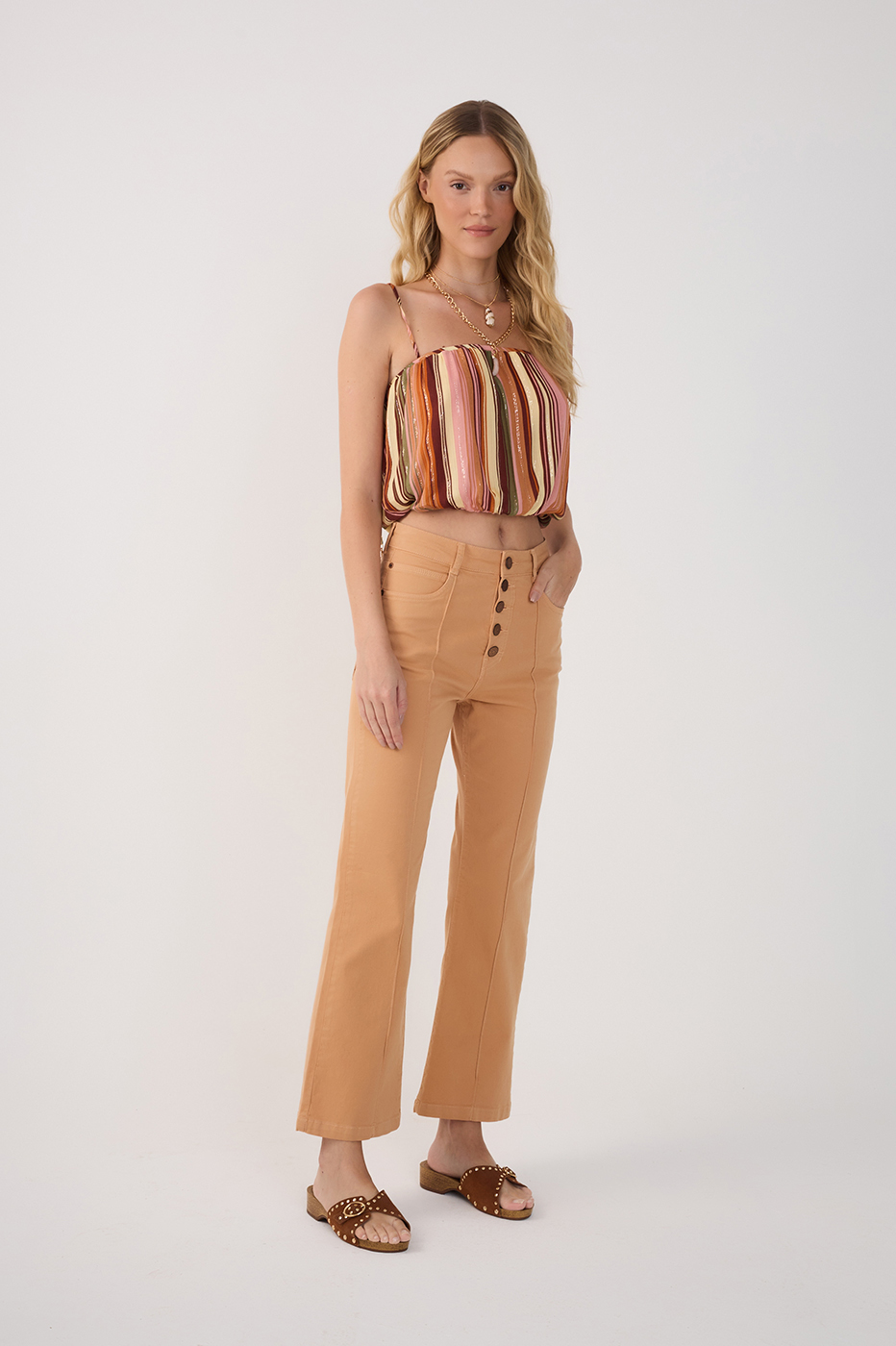 Cut-Out Color Twill Pants