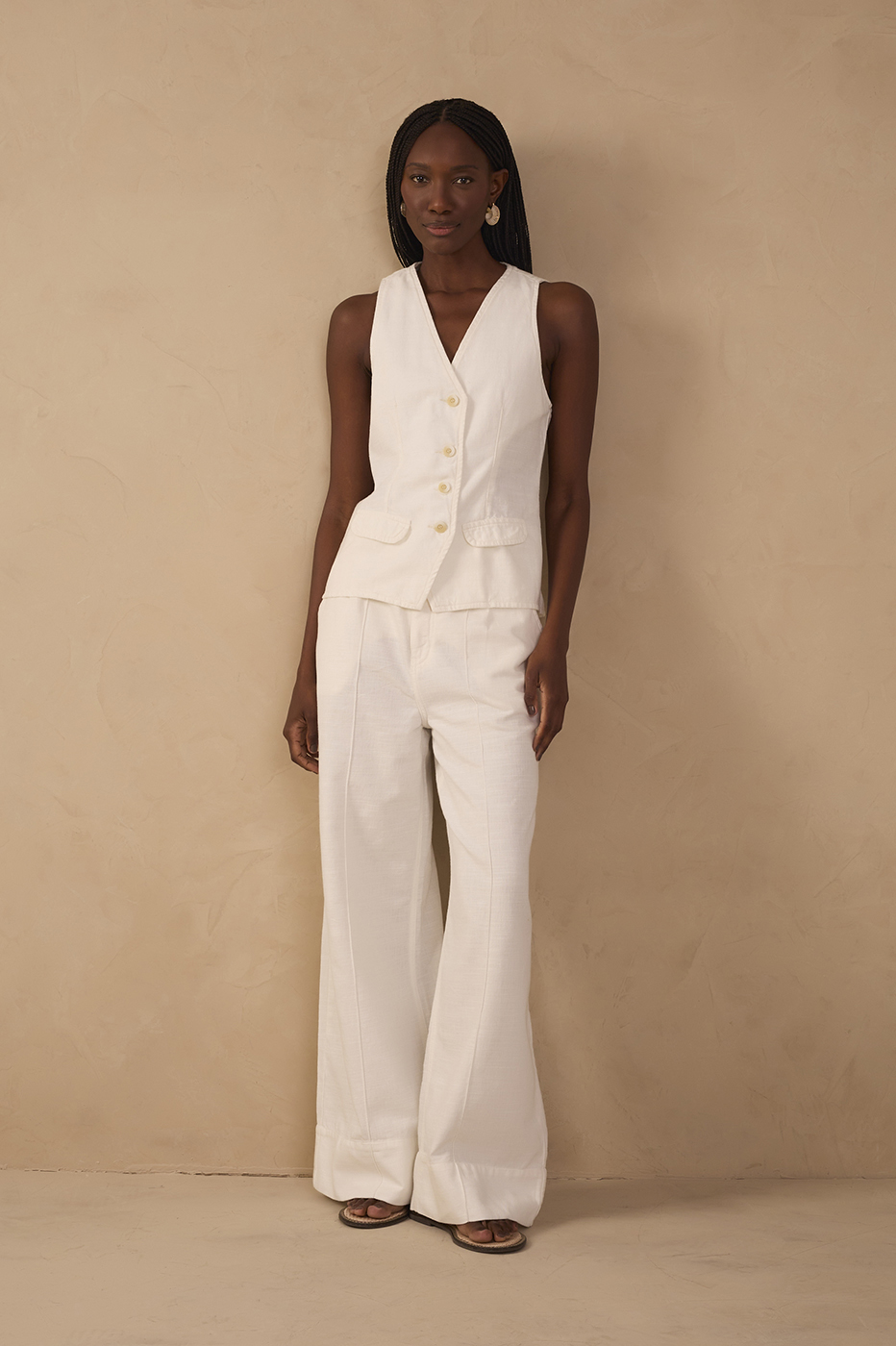 Off-White Topstitching Linen Twill Pants