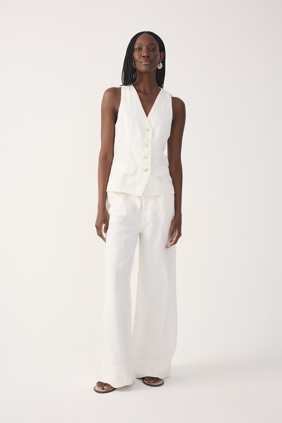 Off-White Topstitching Linen Twill Pants