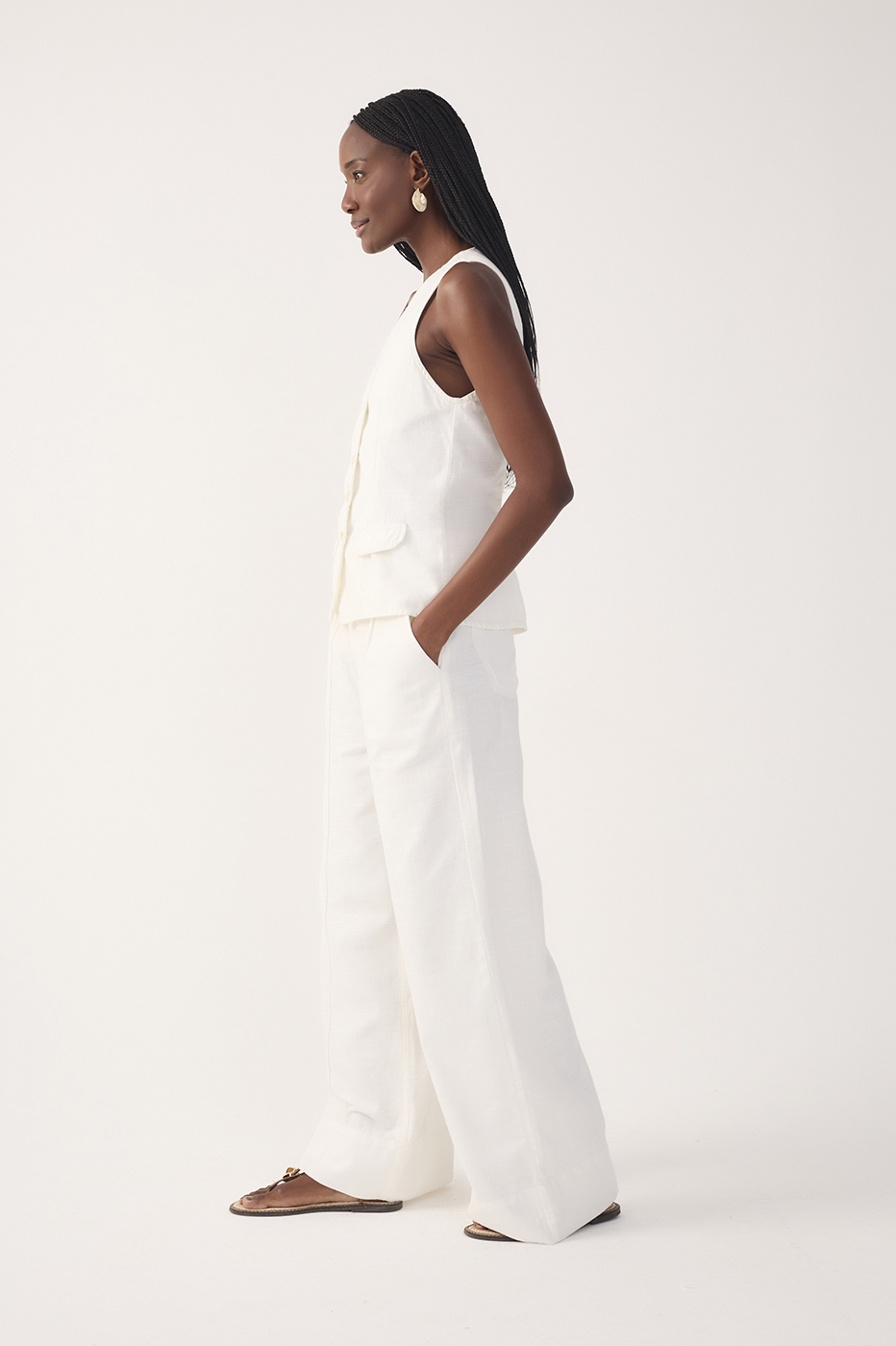 Off-White Topstitching Linen Twill Pants