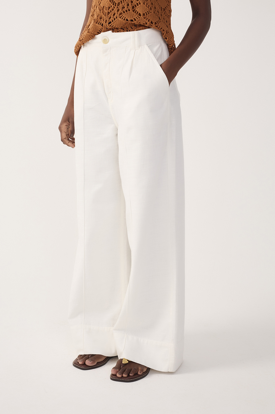 Off-White Topstitching Linen Twill Pants