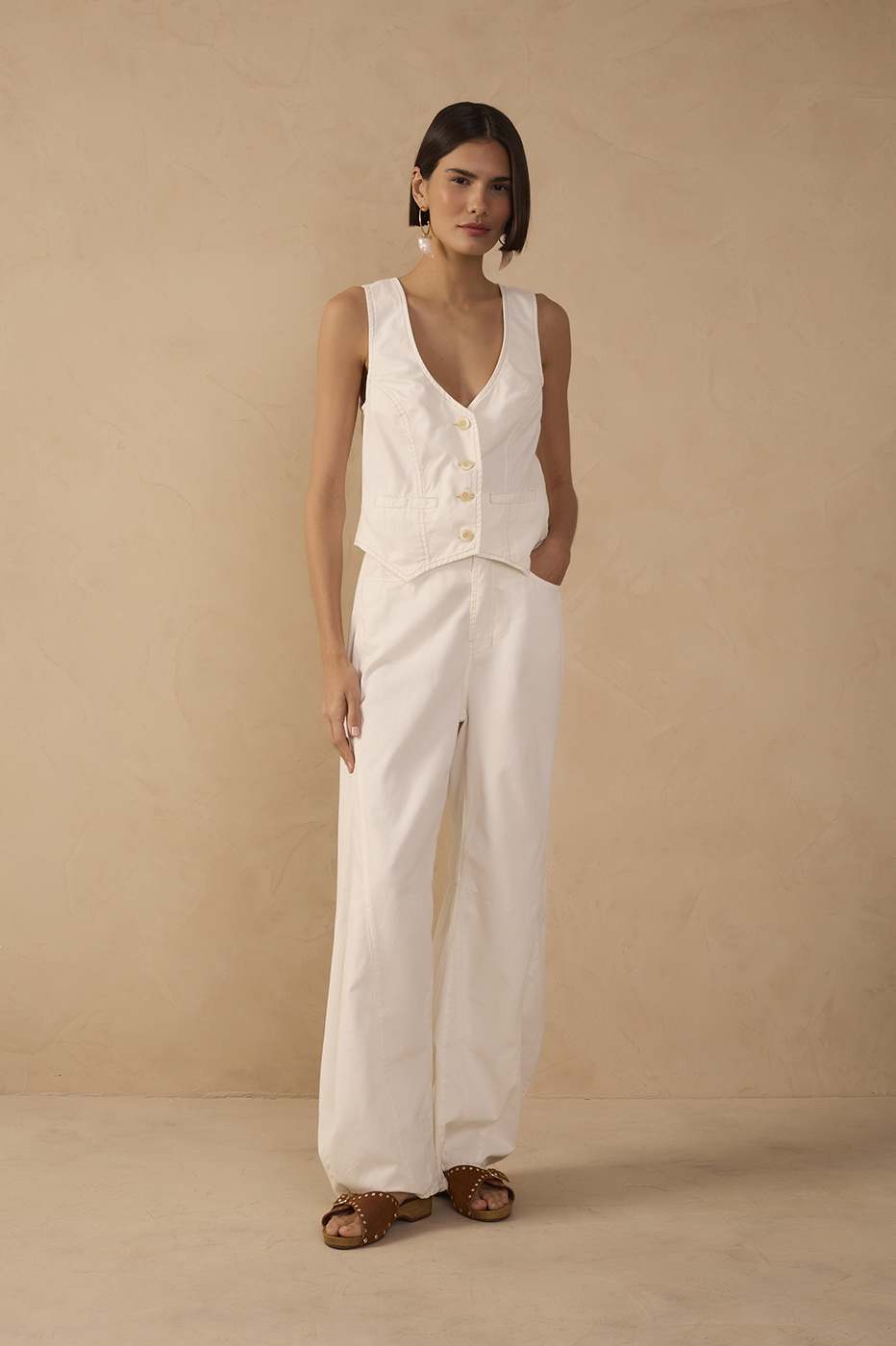 Off-White Topstitched Flared Twill Pants