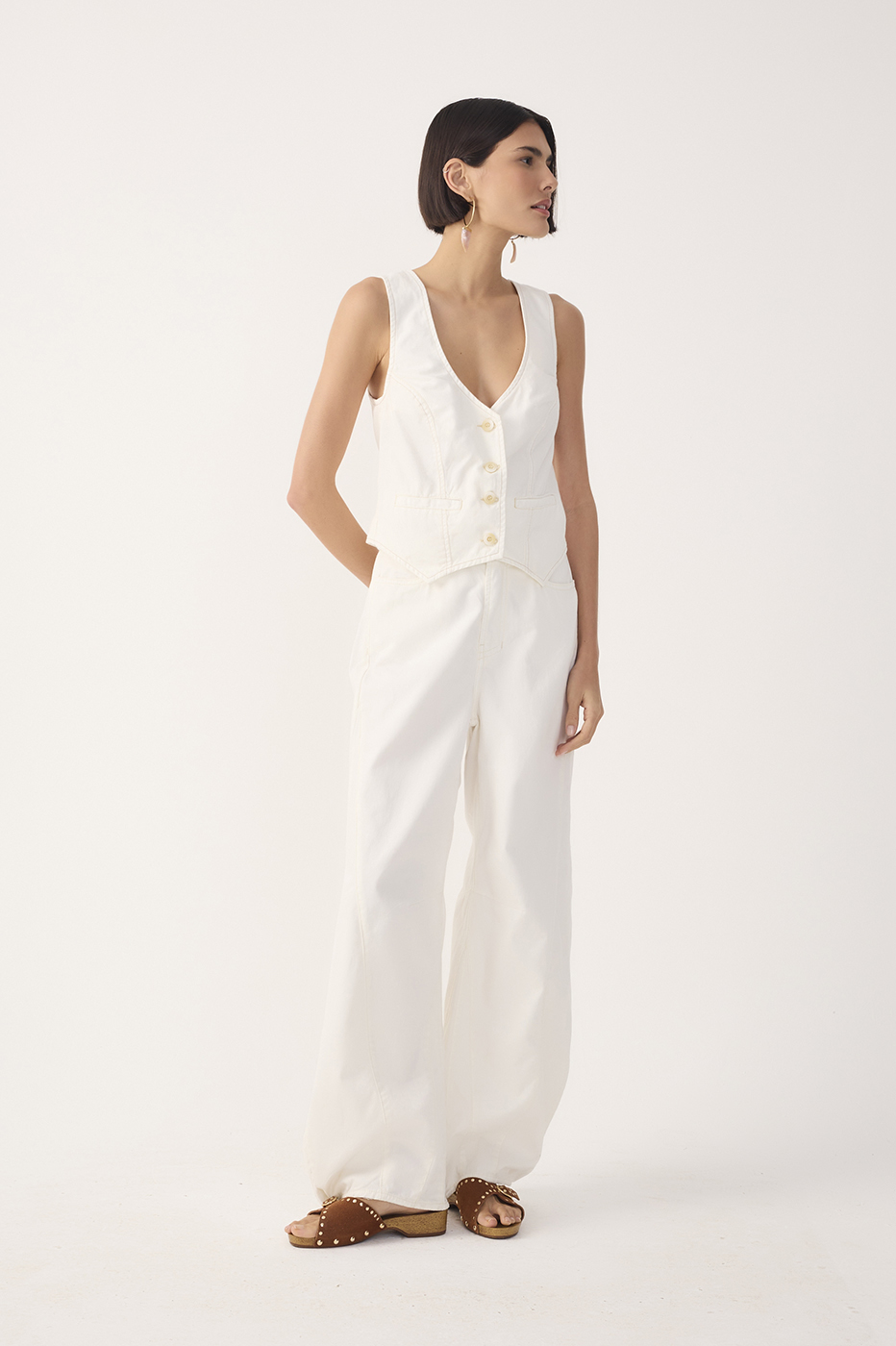 Off-White Topstitched Flared Twill Pants