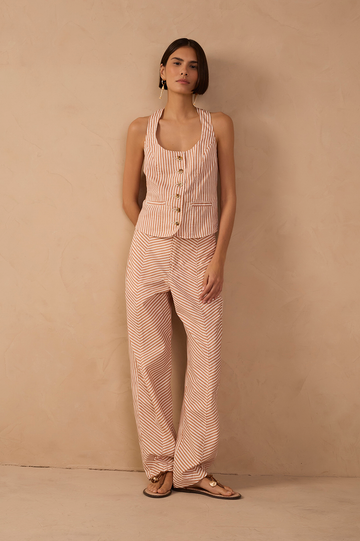 Red Stripes Barrel Twill Pants