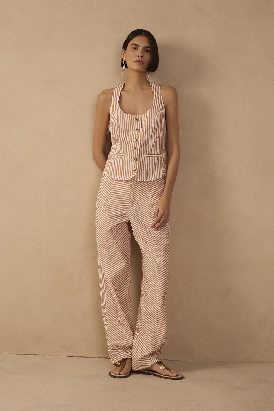 Red Stripes Barrel Twill Pants