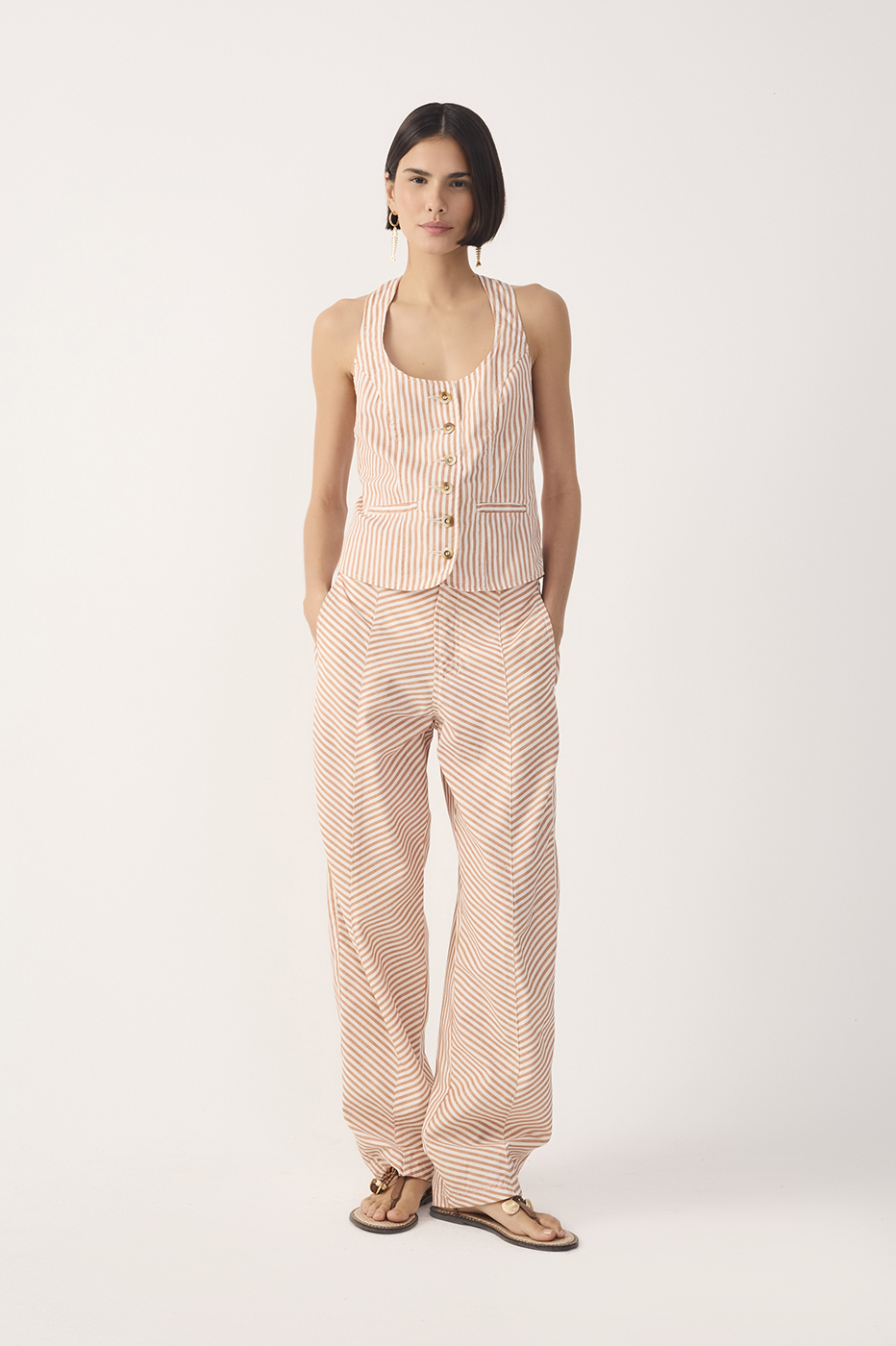 Red Stripes Barrel Twill Pants