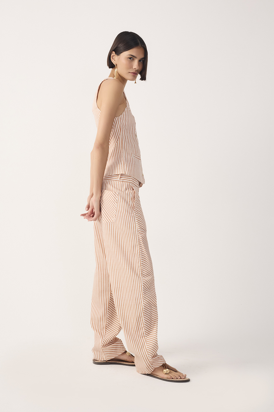 Red Stripes Barrel Twill Pants