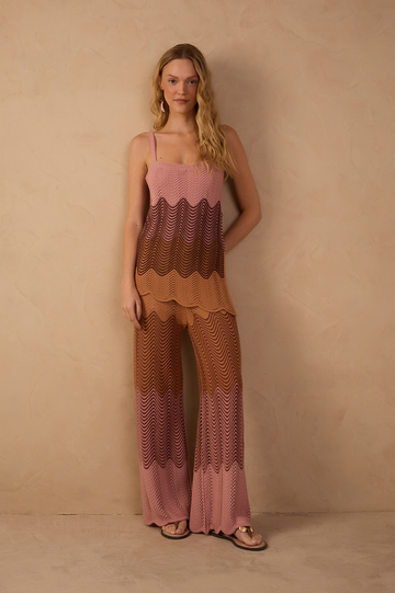 Multicolor Wide-Leg Tricot Pants