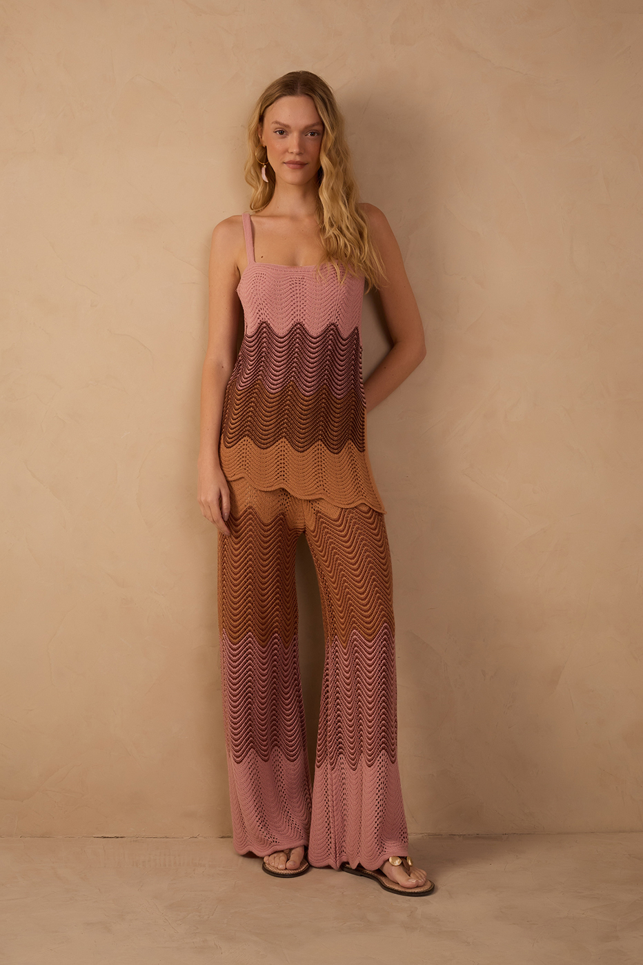 Multicolor Wide-Leg Tricot Pants