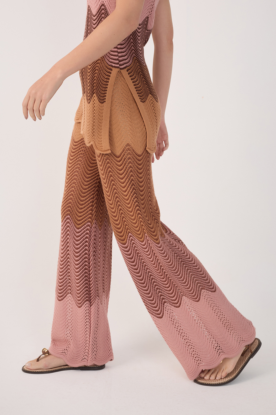 Multicolor Wide-Leg Tricot Pants