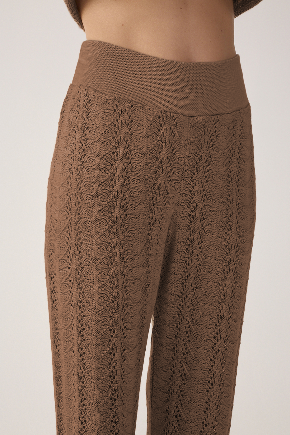 Brown Knit Wide-Leg Cotton Pants
