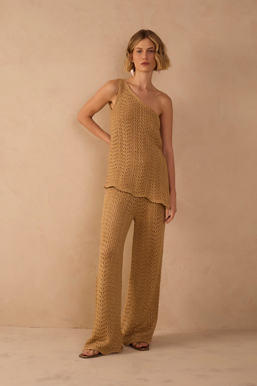 Golden Wide-Legs Lurex Knit Pants