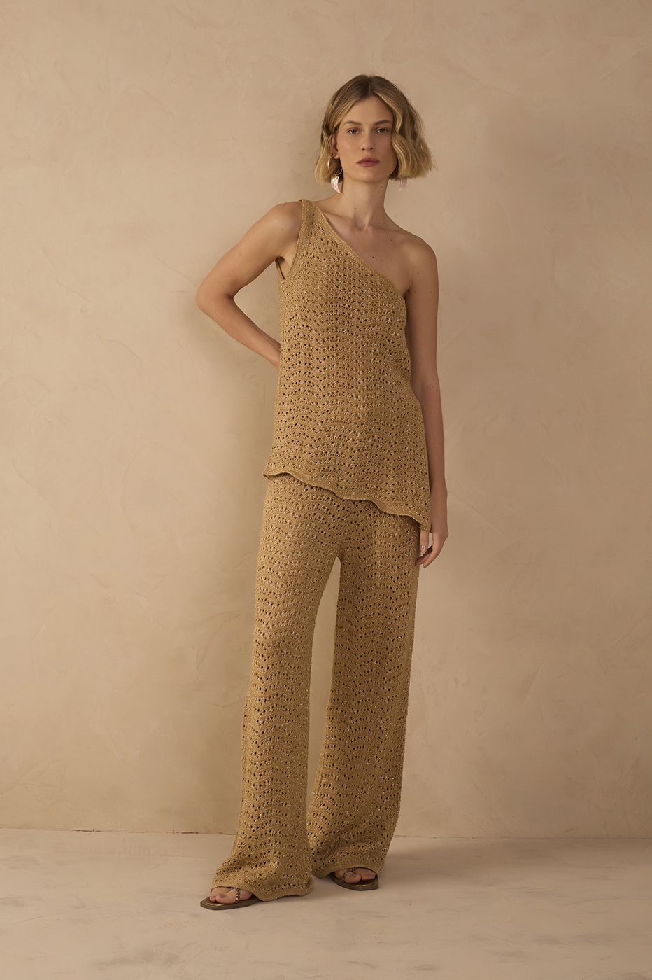 Golden Wide-Legs Lurex Knit Pants