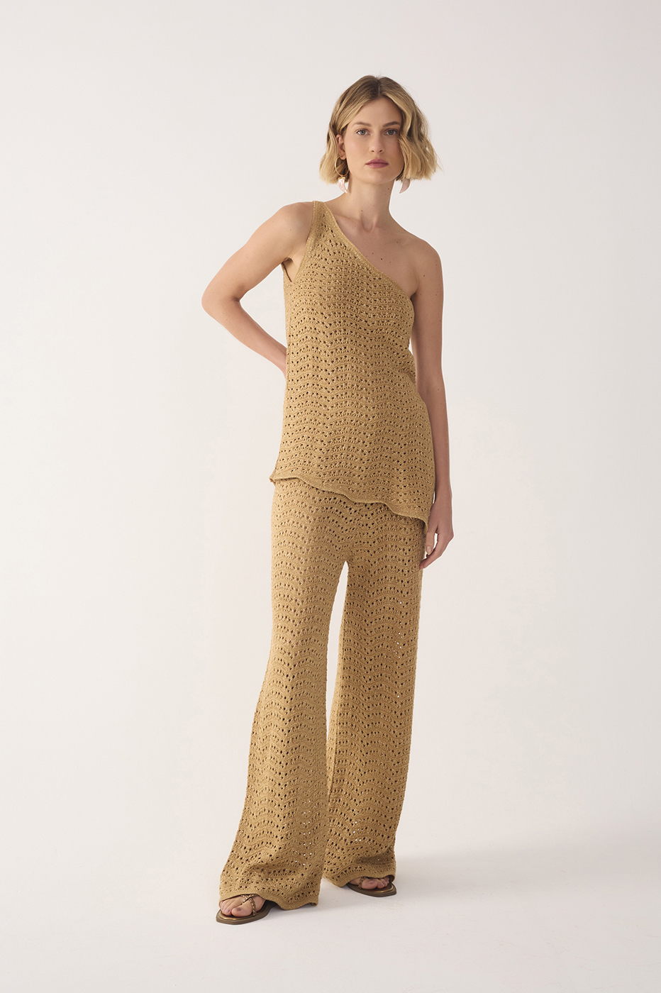 Golden Wide-Legs Lurex Knit Pants